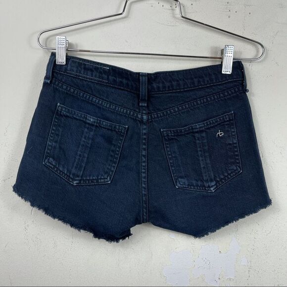 Rag & Bone Cut Off Denim Jean Mini Short in Coal Dark Blue Black 24 Y2K Boho - Picture 4 of 10